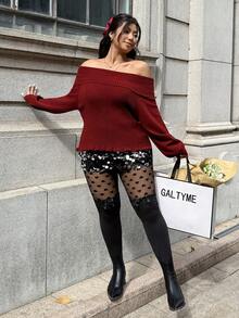 SHEIN EZwear 大码女式心形网纱拼接蝴蝶结装饰时尚打底裤 情人节 - 黑色 - 查看 6