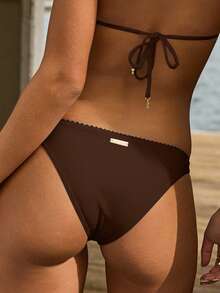 Aralina 夏季度假海滩西部风情粉色碎花两件套比基尼，附赠泳衣袋 - 巧克力棕 - 查看 4