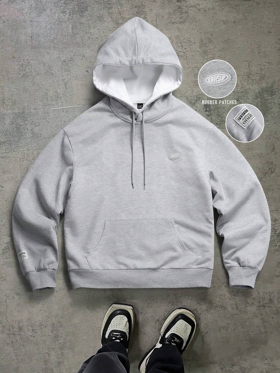Manfinity Hypemode Men's Letter Graphic Pocket Drawstring Sweatshirt, Oversize Grey Hoodie - Grey - View 1