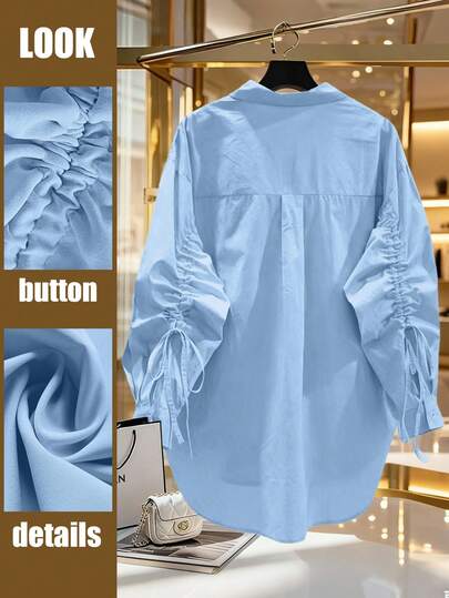 GlowEve CURVE 大码女式纯色宽松优雅褶皱袖衬衫