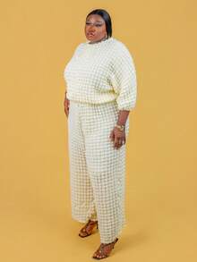 CurvyTilda Neuheiten Herbst und Winter 2025/Herbstkleidung für Damen/Halloween/Herbst/Winterkleidung für Damen in Übergröße, lässiges, lockeres Oberteil mit Ballonärmeln und weiten Hosen, geeignet für Ausflüge, Muttertag, Hochzeiten, Geburtstage, Alltagskleidung, Urlaub, Business Casual, Streetstyle-Kleid für Hochzeitsgäste, Damen - Braun - Übersicht 4