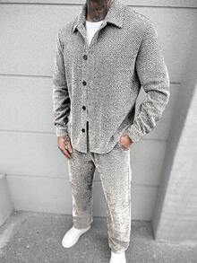 Manfinity CasualCool 男士休闲通勤衬衫和裤子套装 - 杏色 - 查看 4