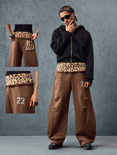 Street Life Pantaloni della tuta casual da uomo di moda di strada, con patchwork e design curvo