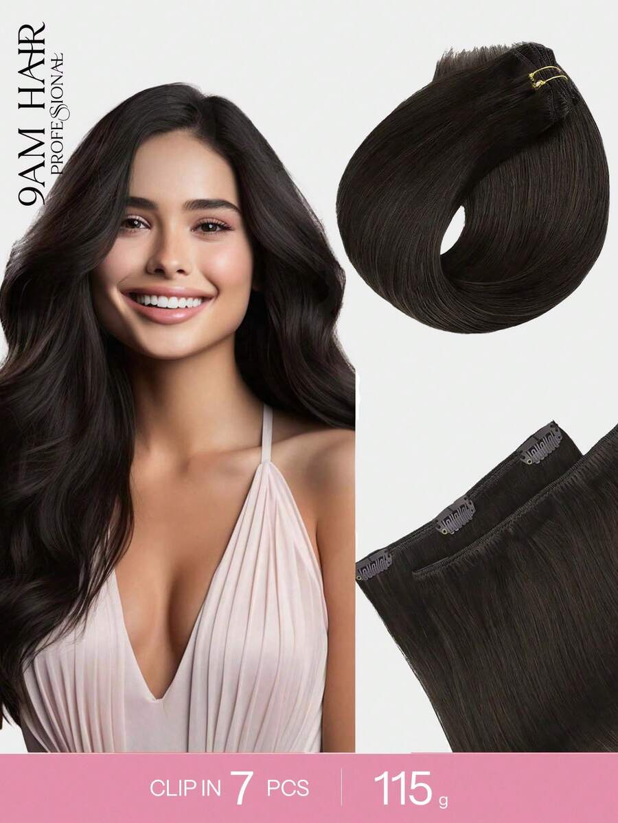 7PCS Straight Clip In Hair Extensions 100% Real Human Hair 14-24 Inch 115G Double Weft Invisible Clip Hair Extensions Remy Natural Human Hair For Women Girls Daily Use - S2 - View 1