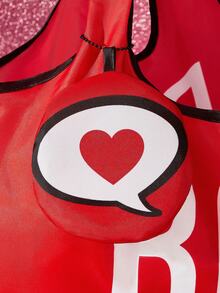 Betty Boop x SHEIN 1 Cute Cartoon Character Printed Polyester Fiber Foldable Shopping Bag, Tote Bag, With A Small Storage Bag With A Bead Chain, Which Can Be Hung On The Bag, Playful, Cute And Loving,Gift Ideas,Party,Holiday,Valentine's Day - Burgundy - View 6