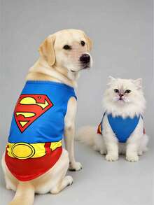 SUPERMAN X SHEIN 1 件电影卡通图案宠物背心，猫/狗衣服，尺码 XXS-XXXXL，特小号，特大号，角色扮演 - 彩色 - 查看 4