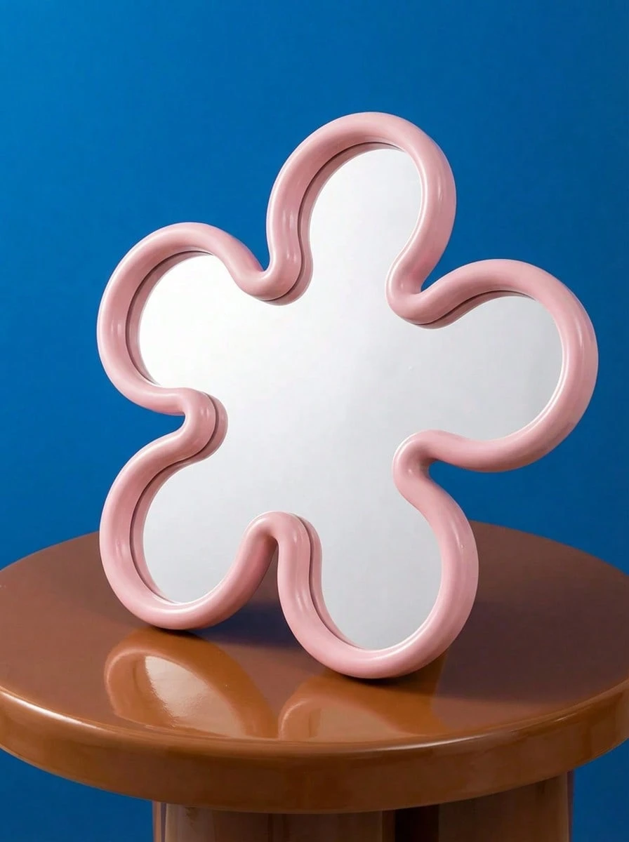 Joivida 1 Gương trang điểm hình hoa không đều, thiết kế hoa, bề mặt kính, thích hợp cho bàn trang điểm, phòng tắm, phòng ngủ - Gương trang điểm thanh lịch, gương phòng tắm, gương trang trí, cấu trúc bền, đồ trang trí hình không đều có vẻ ngoài cao cấp - Nhiều màu - Xem 1