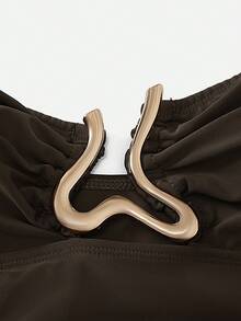 Swim Oasis 女士优雅不对称金属抹胸上衣和半裙套装 - 棕色 - 查看 8