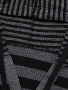 Sunspun Plus Size Women Casual Retro Black & Gray Striped Hoodie Long Sleeve T-Shirt - Black - View 4