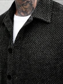 Manfinity CasualCool Men's Turn-Down Collar Single-Breasted Long Sleeve Shirt Top And Pocket Casual Pants Suit, Suitable For Daily Commute - Black - View 5