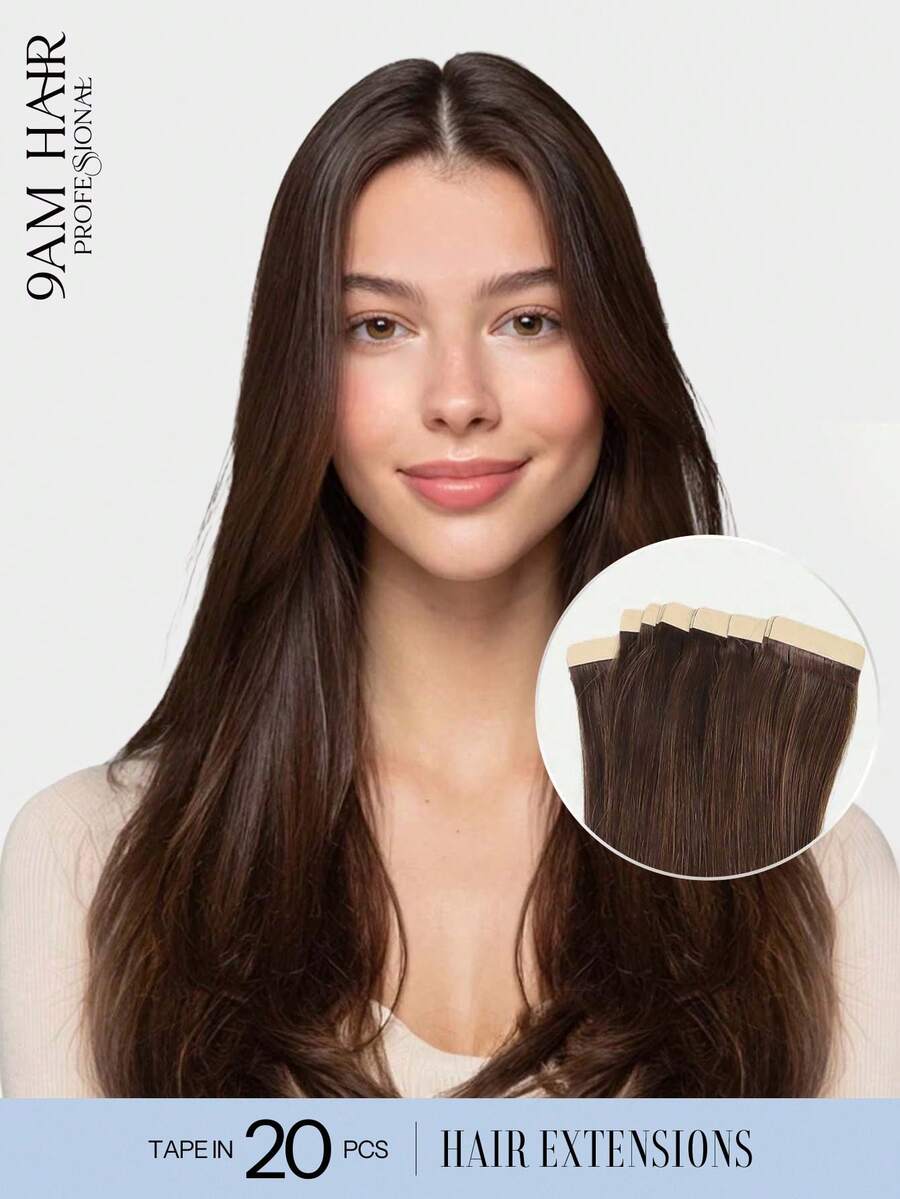 20PCS Straight Tape In Human Hair Extensions 100% Real Remy Human Hair 14-24inches Natural High Quality 50G/Pack For Salon Silky Seamless Invisible PU Tape In Hair Extensions - S4A - View 1