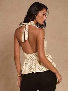 Glamine Áo kiểu không tay cổ chữ V sâu, viền bèo nhún, họa tiết chấm bi, gợi cảm dành cho nữ. - Nhiều màu - Xem 2