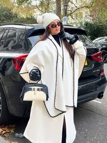 NegzBox 秋冬新款披风羊毛斗篷，百搭优雅，适合女性 - 杏色 - 查看 6