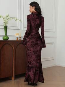 EastFlair Women's Elegant Keyhole Neck Flare Sleeve Fish Tail Hem Dress, Autumn Long Sleeve Formal Dress