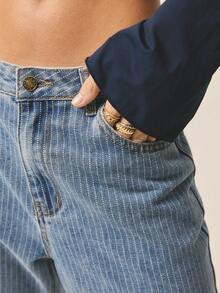 Aralina Winter / Summer Turn Back Hem Deatil Denim Jean - Medium Wash - View 8