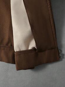 PAVTROS Men's Brown And White Contrast Color Zip Front Jacket And Pants Casual Suit,,Y2k,Mardi Gras,Streetwear,Vintage,Vacation,Autumn,Work,Lapel Suit - Brown - View 10