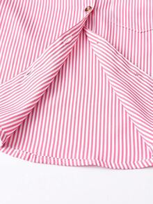 2pcs Young Boy Striped Long Sleeve Shirt And Bib Overalls Gentleman Outfit Set - Red - View 6