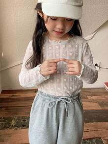 DAZY 女童蕾丝边休闲长袖上衣，春秋季 - 白色 - 查看 5