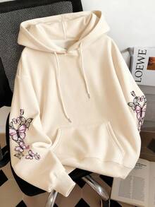 Resyla Women's Apricot Colorful Butterfly Print Fashionable Streetwear Pullover Sweatshirt Sweatshirt - Apricot - View 2