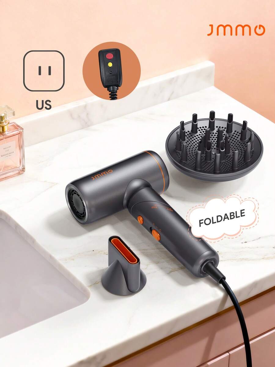 JMMO 专业高速负离子吹风机，释放百万负离子，低噪音，配备磁性扩散器，快速吹干各种发质，不伤发质 - 美规插头 - 美規A型插(110-127V) - 查看 1