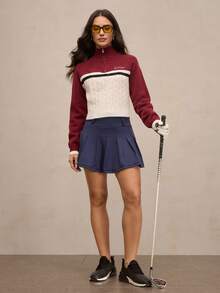 Activina Women's Golf & Tennis Striped Zip-Up Raglan Sleeve Sporty Sweater