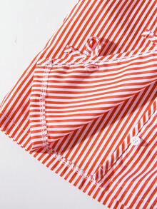 SHEIN Set de 2 piezas: Top sin mangas de rayas tejido con decoración de lazo y shorts sueltos de cintura elástica para niñas, estilo casual de verano - Rojo violeta - Ver 5