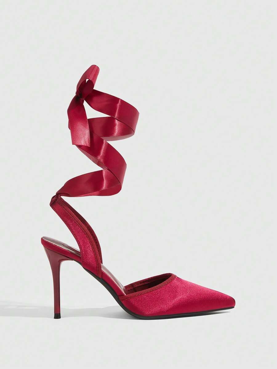 CUCCOO SZL Damen Spitze Zehen Wickel Design modische High Heels, vielseitig für den täglichen Gebrauch - Bordeaux - Übersicht 1