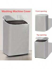 1 pieza Cubierta universal para lavadora - Protector a prueba de polvo y agua para electrodomésticos de lavandería con cremallera, sin necesidad de electricidad ni batería, se ajusta a la mayoría de lavadoras de carga superior y frontal - Gris Claro - Ver 3