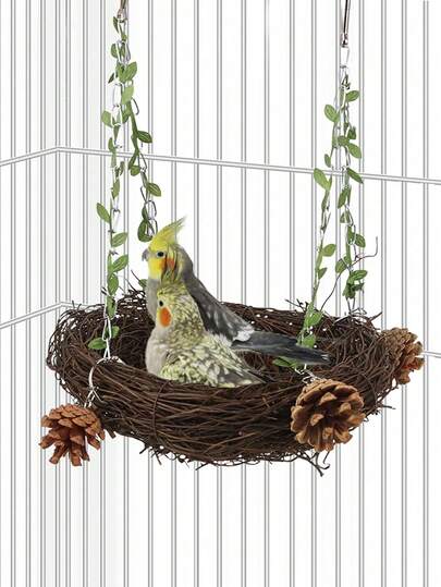 1pc Natural Seagrass Pinecone Woven Hanging Parrot Bird Nest, Suitable For Bird Cage Or Indoor Use, Warm Bird Nest