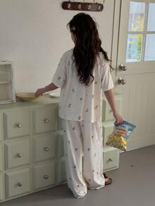 DAZY 女童印花长袖上衣和裤子睡衣套装，秋季款 - 杏色 - 查看 6