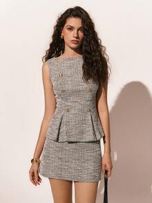 Poéselle 女士时尚粗花呢高腰短裙裤，内置短裤，学院风纹理短裙，轻松打造街头和办公室风格，百搭休闲夏季情人节装扮 - 彩色 - 查看 3