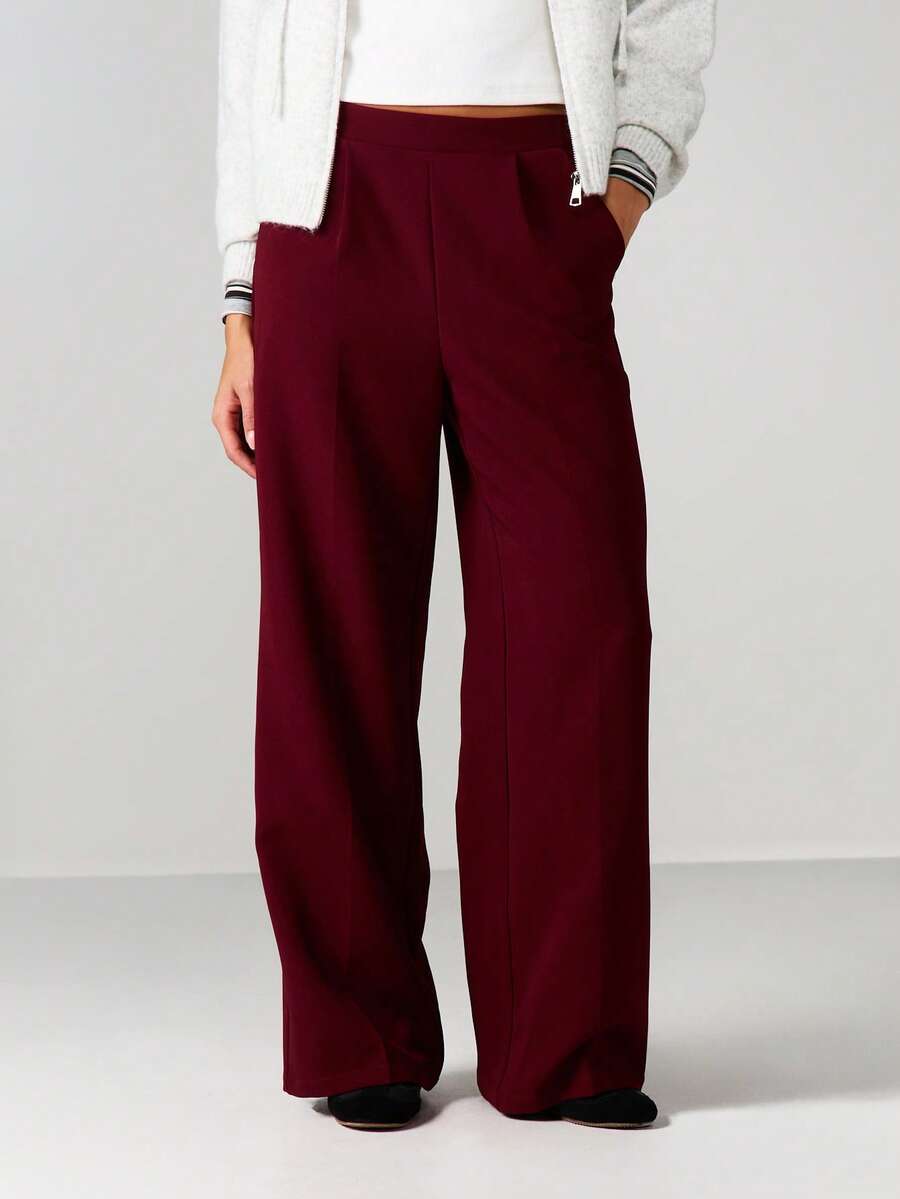 MISSGUIDED 高腰阔腿褶裥西装裤 办公室职业修身西裤 商务正装工作裤 全长阔腿裤款式 职业裤装 - 紫羅蘭色 - 查看 1