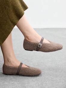 CUCCOO BIZCHIC Giày bệt nhung trơn màu thường ngày cho nữ - Xám - Xem 3