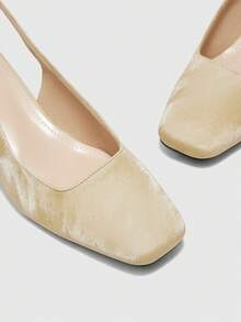 CUCCOO BIZCHIC Women's Square Toe Chunky Heel Apricot Elegant Commuter Mule Shoes, Ladies' High Heel Backless Pumps For Christmas - Beige - View 7