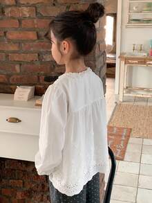 DAZY Young Girl' Cute Ruffle Trim Long Sleeve Blouse, Spring/Summer - White - View 7