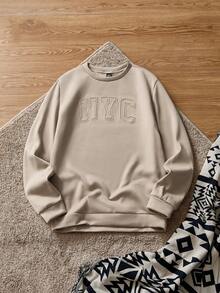 SWAVVY 男士字母图案卫衣圆领长袖卫衣，适合送给朋友、丈夫、男朋友的礼物，秋季、冬季 - 駝色 - 查看 1