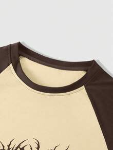 ROMWE MEN Academia 男士撞色印花圆领长袖T恤