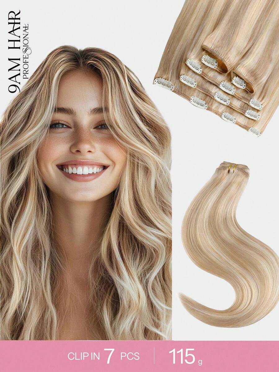 7PCS Straight Clip In Hair Extensions 100% Real Human Hair 14-24 Inch 115G Double Weft Invisible Clip Hair Extensions Remy Natural Human Hair For Women Girls Daily Use - S18A/613A - View 1