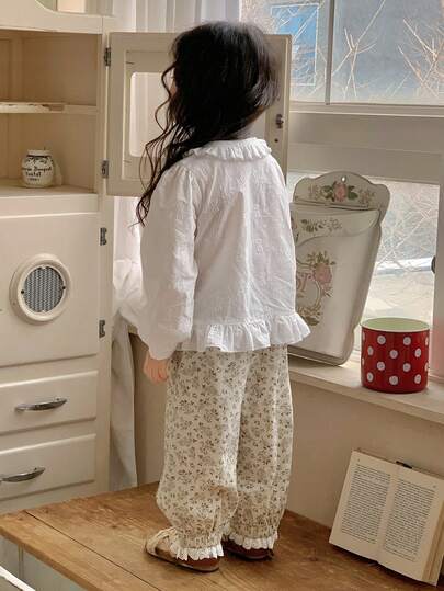DAZY Toddler Girls' Floral All-Over Print Casual Loose Lace Trim Patchwork Bottoms