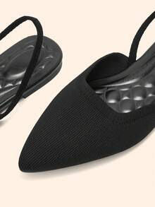 CUCCOO BASICS Zapatos planos casuales de mujer de punto elástico sin respaldo a rayas, transpirables, color negro - Negro - Ver 4