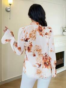 Rafferiza Women's Romantic Ruffle Hem Printed Blouse, Elegant For Spring Vacation, Commuting, Date, Fashion Casual Loose Shirt - Yellow - View 2