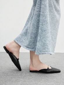 CUCCOO BIZCHIC 女士方头平底黑色金属扣玛丽珍鞋，轻便舒适，一脚蹬设计，适合搭配连衣裙 - 黑色 - 查看 5