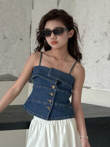 DAZY Girls Denim Patchwork Camisole Vest