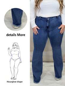 Hourglow Große Größen Jeans mit Knopfleiste und ausgestelltem Schnitt, lässiger Alltags-Tragekomfort - Dunkle Waschung - Übersicht 5