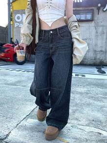 DAZY Women's Casual Korean Style Cat Whisker Retro Loose Fit Versatile Jeans - Blue - View 5