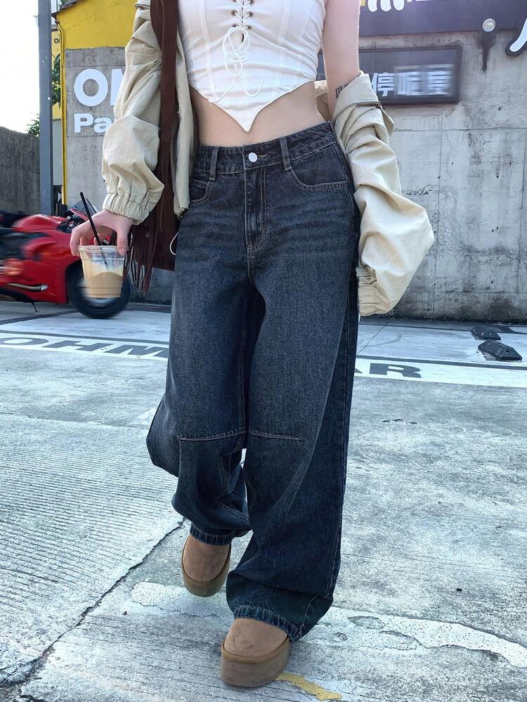 DAZY レディース カジュアル韓国風 ルーズフィット 猫ひげ デニムジーンズ - ブルー - 見る 5