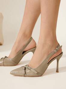 CUCCOO CHICEST Women's Fashionable Elegant Pointed Toe High Heels For Christmas - Khaki - View 5