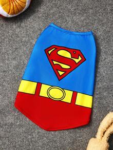 SUPERMAN X SHEIN 1 件电影卡通图案宠物背心，猫/狗衣服，尺码 XXS-XXXXL，特小号，特大号，角色扮演 - 彩色 - 查看 2