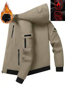 Manfinity Homme Áo khoác nỉ có mũ nhiều túi dành cho nam, áo khoác mùa đông cho nam, áo khoác chiến thuật cho nam, áo khoác ngoài cho nam. - Màu Khaki - Xem 2
