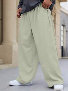 Manfinity Homme Plus Size Men's Loose Casual Versatile Simple Design Sweatpants - Khaki - View 4